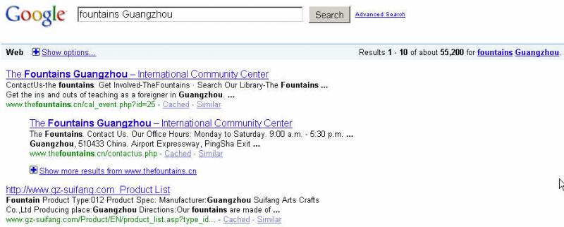 SEO Result: The Fountains Guangzhou Google Search Engine Optimize by SixColor Guangzhou IT Service Company.